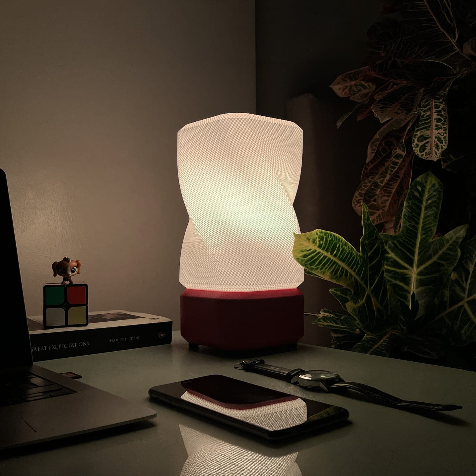Zen Burgu — spiral dokulu, 3D baskı, akıllı RGB LED masa lambası (E27 duy)
