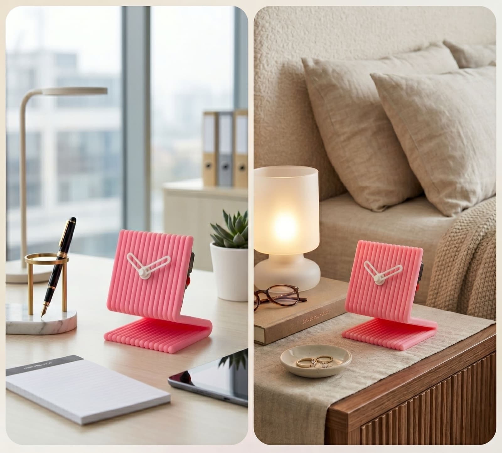 Ritim Pembe — dokulu, 3D baskı, sessiz analog masa saati (9×11 cm) - 2