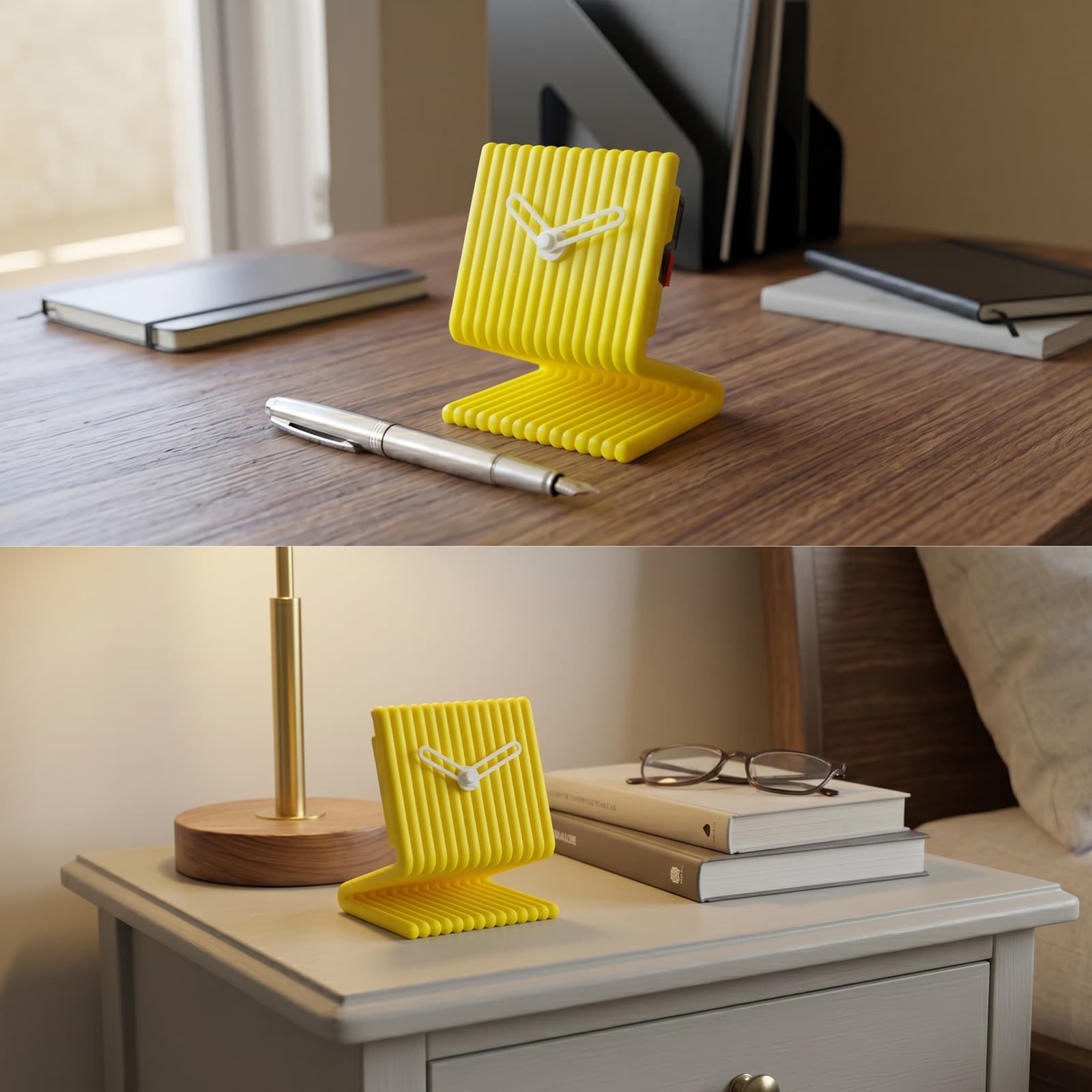 Ritim Sarı — dokulu, 3D baskı, sessiz analog masa saati (9×11 cm) - 2