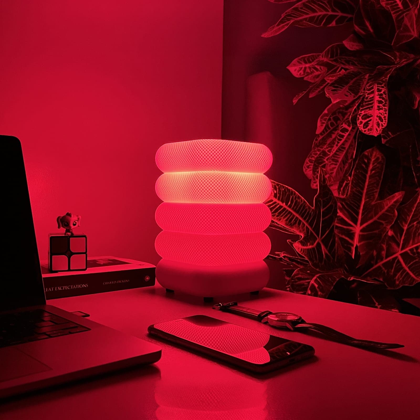 Yosun yeşili dalga formlu akıllı LED masa lambası, Google Home sesli komut