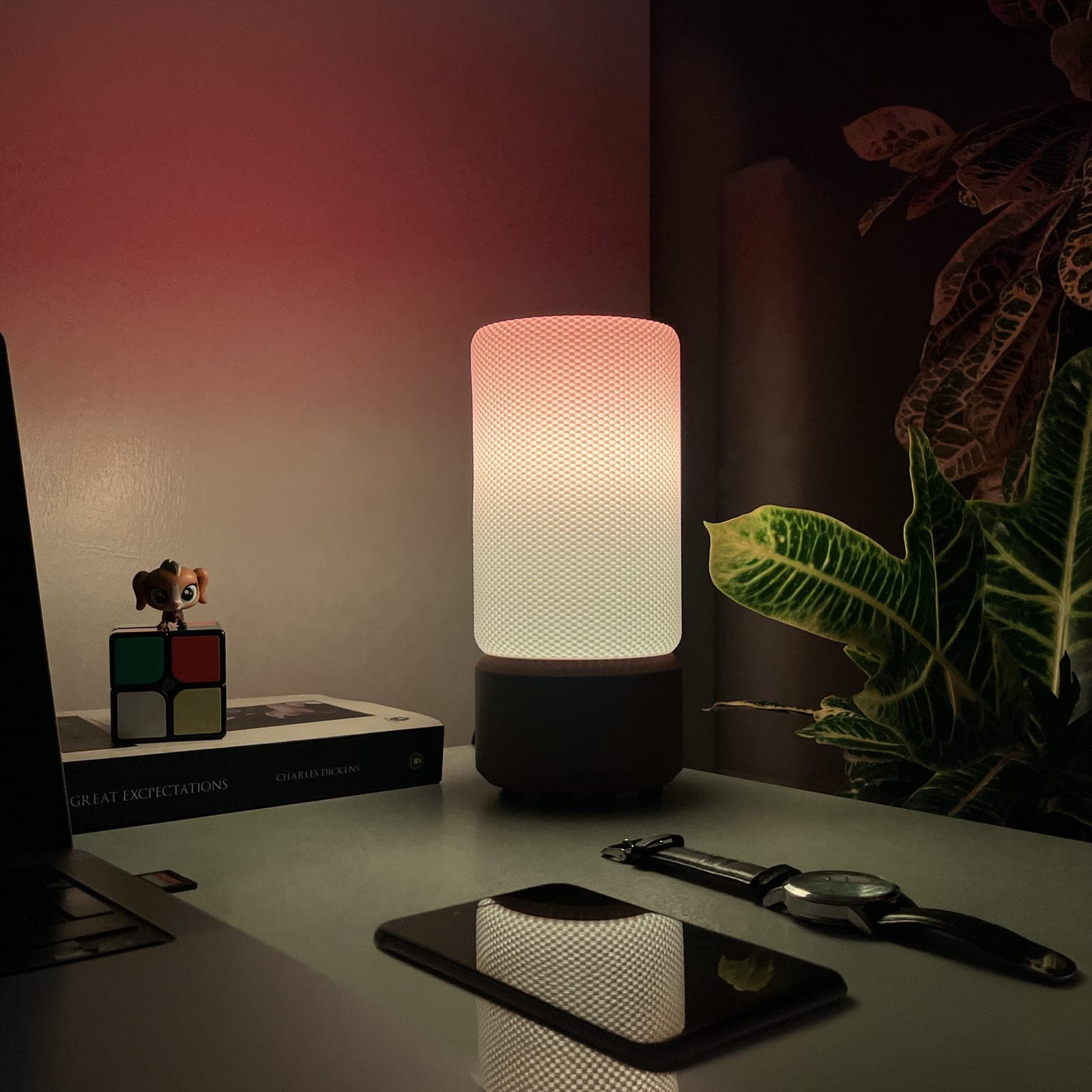 Mercan tonunda yanan dokulu silindir akıllı WiFi LED masa lambası, Smart Life kurulumu